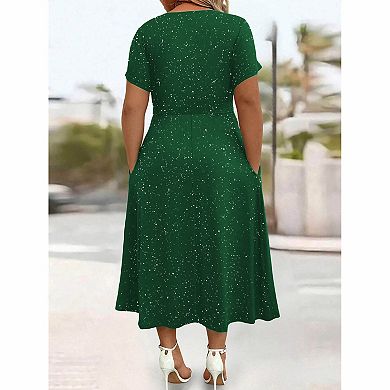 Women's Plus Size Speckled Print Midi Dress