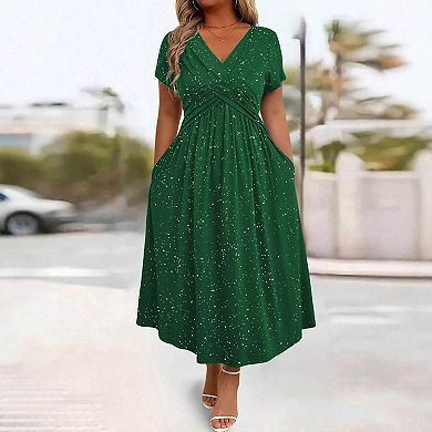 Women's Plus Size Speckled Print Midi Dress