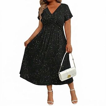 Women's Plus Size Speckled Print Midi Dress