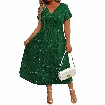 Women's Plus Size Speckled Print Midi Dress