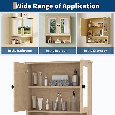 MDF Bathroom Mirror Cabinet, White/Green/Oak Color 可选，Wall Mount Storage Cabinet