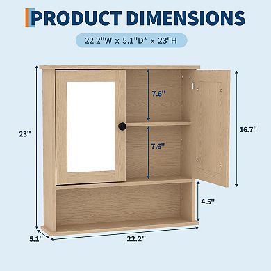 MDF Bathroom Mirror Cabinet, White/Green/Oak Color 可选，Wall Mount Storage Cabinet
