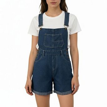 Women's Loose Fit Denim Short Overalls Casual Summer Jean Romper Shorts with Multi-Pockets