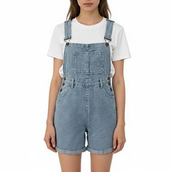 Women's Loose Fit Denim Short Overalls Casual Summer Jean Romper Shorts with Multi-Pockets