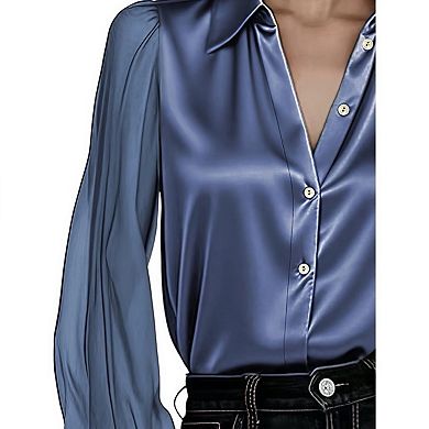Women's Luxury Satin Long Sleeve Shirt Elegant Age-Reducing Versatile Top