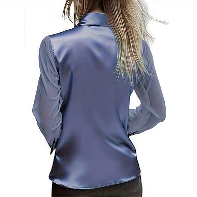 Women's Luxury Satin Long Sleeve Shirt Elegant Age-Reducing Versatile Top