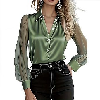Women's Luxury Satin Long Sleeve Shirt Elegant Age-Reducing Versatile Top