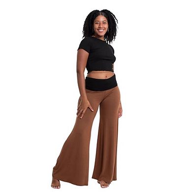 Women's Fold Over Waist Soft Wide Leg Lounge Pants