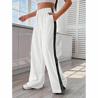 Women's Button Side Stripe Split Wide Leg Sweatpants