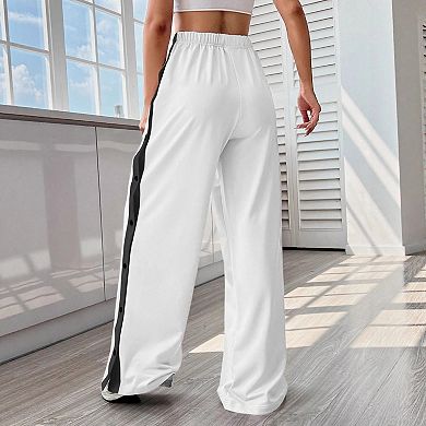 Women's Button Side Stripe Split Wide Leg Sweatpants