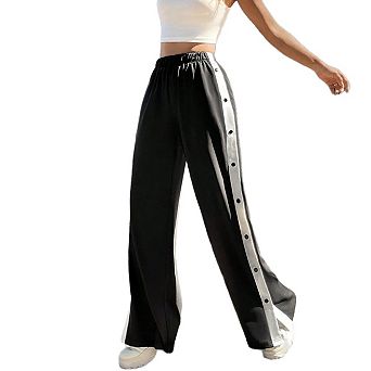 Women's Button Side Stripe Split Wide Leg Sweatpants