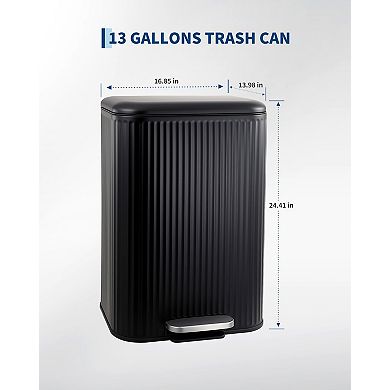 Soft-Close Step Trash Can, Stainless Steel Indoor Recycling Bin, Removable Inner Bucket