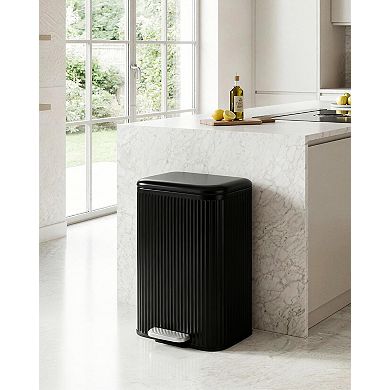Soft-Close Step Trash Can, Stainless Steel Indoor Recycling Bin, Removable Inner Bucket