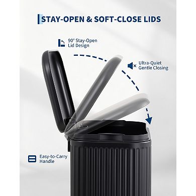 Soft-Close Step Trash Can, Stainless Steel Indoor Recycling Bin, Removable Inner Bucket