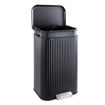 Soft-Close Step Trash Can, Stainless Steel Indoor Recycling Bin, Removable Inner Bucket