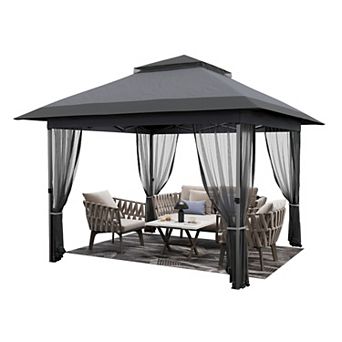 12x12 Pop Up Gazebos Canopy Tent with Mosquito Netting,Instant Tent with 4 Sandbags and Wheeled Bag