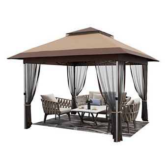 12x12 Pop Up Gazebos Canopy Tent with Mosquito Netting,Instant Tent with 4 Sandbags and Wheeled Bag