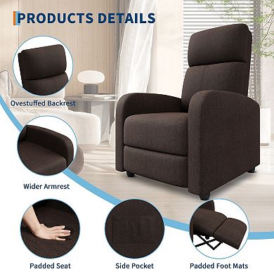 Adjustable Fabric Recliner Chair with Overstuffed Backrest, Side Pocket and Multi-Position Recline