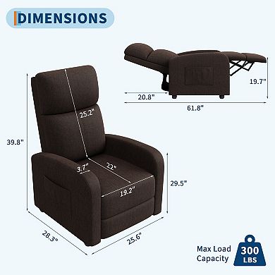 Adjustable Fabric Recliner Chair with Overstuffed Backrest, Side Pocket and Multi-Position Recline