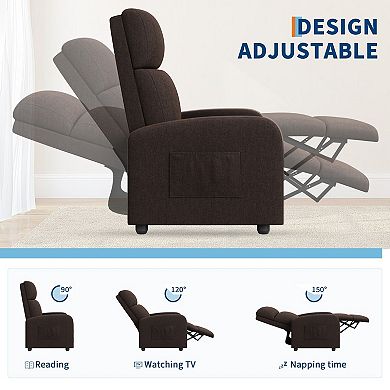 Adjustable Fabric Recliner Chair with Overstuffed Backrest, Side Pocket and Multi-Position Recline