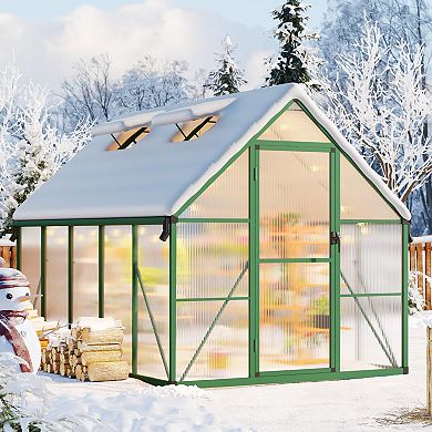 ANIXOL Walk-In Polycarbonate Greenhouse with Lockable Door, Roof Vent and Gutters