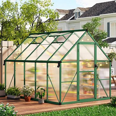 ANIXOL Walk-In Polycarbonate Greenhouse with Lockable Door, Roof Vent and Gutters