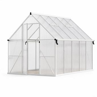 ANIXOL Walk-In Polycarbonate Greenhouse with Lockable Door, Roof Vent and Gutters