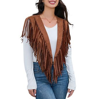 Women's Fringe Poncho Sleeveless Vest Fashion Western Style Cape