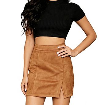 Womens High Waisted Mini Skirt A Line Bodycon Short Skirt with Side Slit