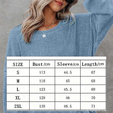Women's Casual Sweatshirts Crewneck Long Sleeve Side Slit Oversized Waffle Sweatshirts Top