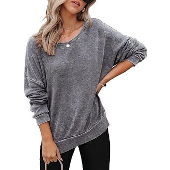 Women's Casual Sweatshirts Crewneck Long Sleeve Side Slit Oversized Waffle Sweatshirts Top