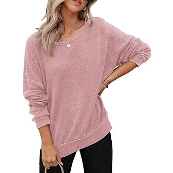 Women's Casual Sweatshirts Crewneck Long Sleeve Side Slit Oversized Waffle Sweatshirts Top