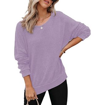 Women's Casual Sweatshirts Crewneck Long Sleeve Side Slit Oversized Waffle Sweatshirts Top