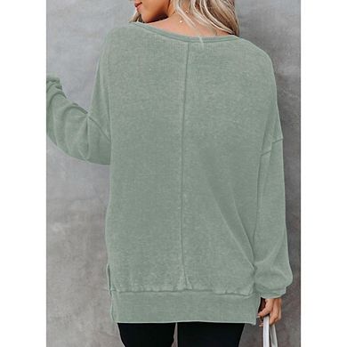 Women's Casual Sweatshirts Crewneck Long Sleeve Side Slit Oversized Waffle Sweatshirts Top
