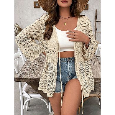 Women's Plus Size Lightweight Cardigan Bell Sleeve Tie Front Knit Cover Up