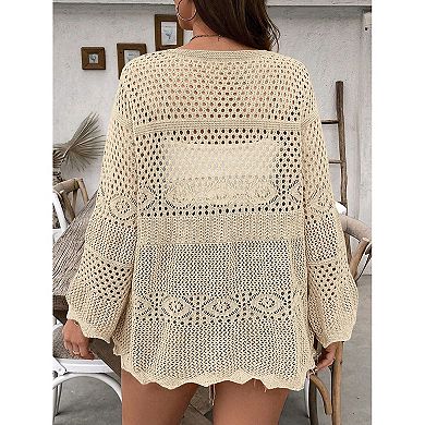 Women's Plus Size Lightweight Cardigan Bell Sleeve Tie Front Knit Cover Up