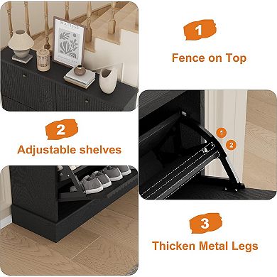 Modern Narrow Wave Shoe Storage Cabinet with 4 Flip Drawers & Adjustable Shelves