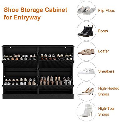 Modern Narrow Wave Shoe Storage Cabinet with 4 Flip Drawers & Adjustable Shelves