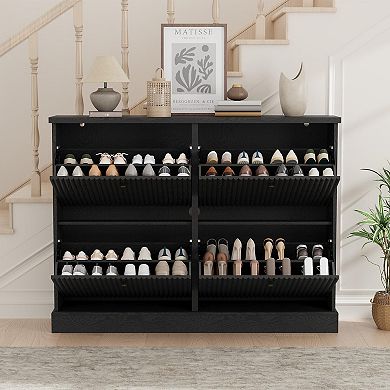 Modern Narrow Wave Shoe Storage Cabinet with 4 Flip Drawers & Adjustable Shelves