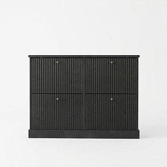 Modern Narrow Wave Shoe Storage Cabinet with 4 Flip Drawers & Adjustable Shelves