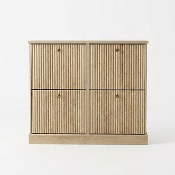 Modern Narrow Wave Shoe Storage Cabinet with 4 Flip Drawers & Adjustable Shelves