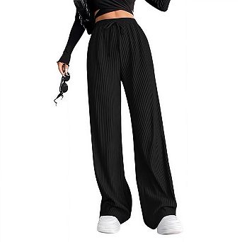 Women's High Waist Baggy Straight Leg Pants Draping Floor Length Casual Trousers