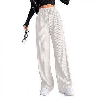 Women's High Waist Baggy Straight Leg Pants Draping Floor Length Casual Trousers