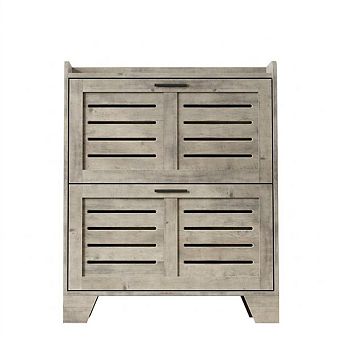 Rustic Entryway Shoe Cabinet with 2 Flip-Down Drawers & 2 Hooks for Small Spaces & Apartments