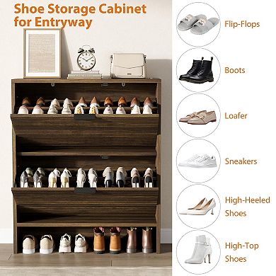 Hidden Entryway Shoe Storage Cabinet with 2 Flip Drawer Doors for Hallway & Living Room