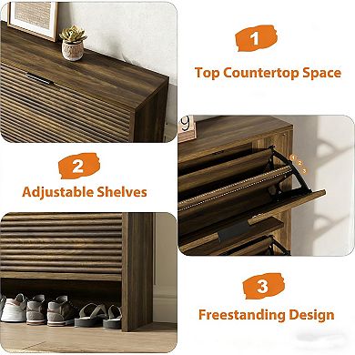 Hidden Entryway Shoe Storage Cabinet with 2 Flip Drawer Doors for Hallway & Living Room