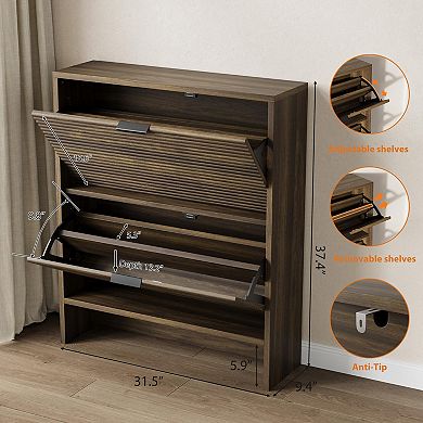 Hidden Entryway Shoe Storage Cabinet with 2 Flip Drawer Doors for Hallway & Living Room