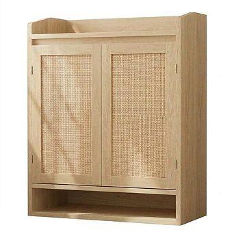 Modern Rattan Entryway Shoe Cabinet with 5 tier Adjustable Wooden Shelves for Living Room Hallway