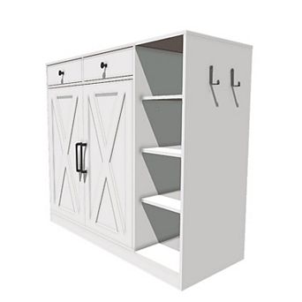 Modern Farmhouse Entryway Shoe Cabinet with 6 Adjustable Shelves & 2 Drawers for Hallway Living Room