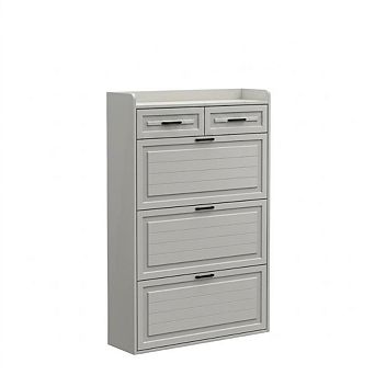 Entryway Hidden Wooden Shoe Cabinet with 3 Flip Drawers, 2 Drawers & Adjustable Panel for Hallway